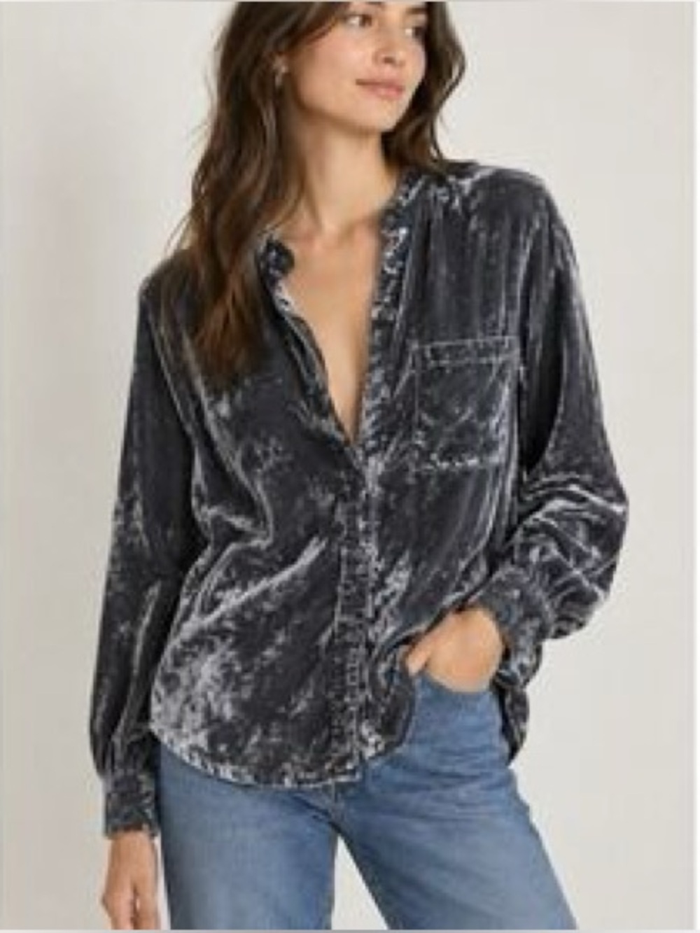 Pilcro by Anthropologie Gray Silver Velvet Blouse size Small